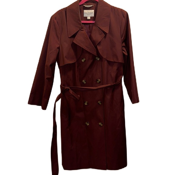 Cole Haan Signature Women’s Burgundy Belted Wrap Trench Coat. Size XL. - Picture 3 of 9